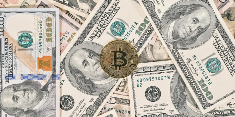 Tether's logo overlaid on a background of Bitcoin coins and digital financial charts.