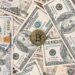 Tether's logo overlaid on a background of Bitcoin coins and digital financial charts.