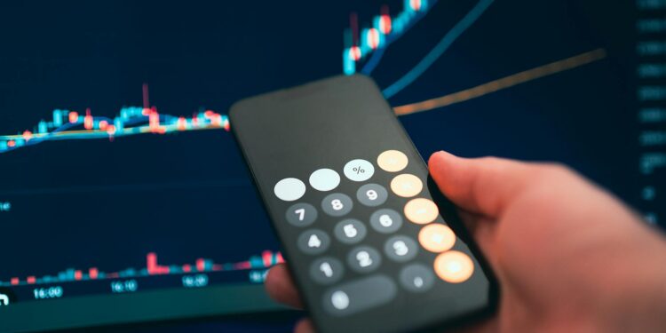 Illustration of Chainlink logo overlaying stock market data and U.S. equity charts.