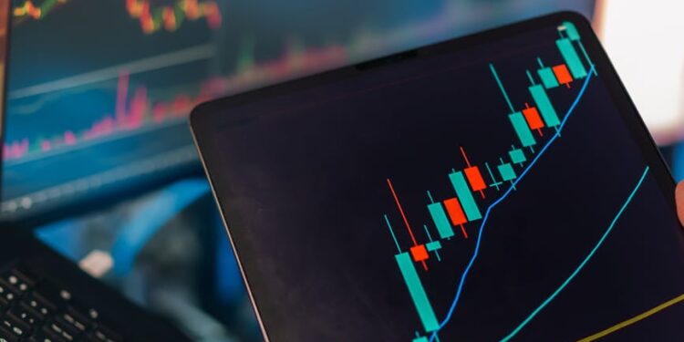 A stock market graph with an upward trend, representing Coinbase's growth potential.