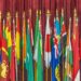 Flags of 48 countries symbolizing global cooperation on crypto transparency regulations.
