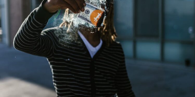 Visa logo alongside a digital representation of stablecoins and financial networks.