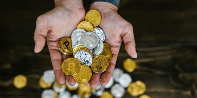 Investment team discussing DeFi and AI innovations with blockchain graphics in the background.