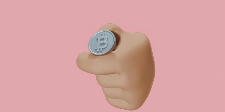 A digital illustration of cryptocurrency coins with a backdrop of the U.S. flag and sanctions symbols.