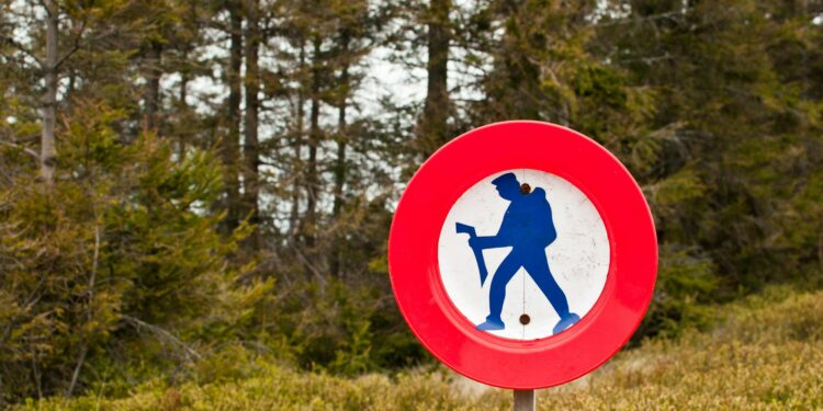 A young child looking at a smartphone, with a warning sign symbolizing social media restrictions.