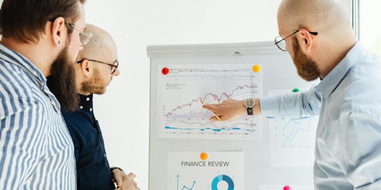 A group of finance influencers discussing investment strategies with charts and graphs displayed.