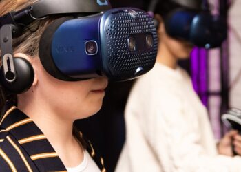 Google's Nano Banana 2 showcased alongside ByteDance's Seedream 5 in a high-tech expo setting.