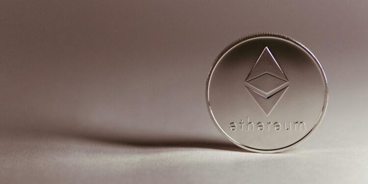 A digital representation of Ethereum cryptocurrency with staking rewards visualized.