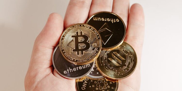 Hands holding a digital token representing blockchain-enabled Treasurys in a financial setting.