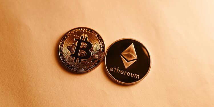 Investors analyzing Bitcoin and Ethereum ETF charts in a modern financial setting.