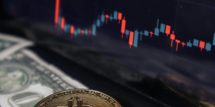 A financial chart showing declining investment trends in cryptocurrency funds.