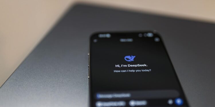 A group of diverse users discussing privacy concerns over a smartphone displaying an AI assistant.