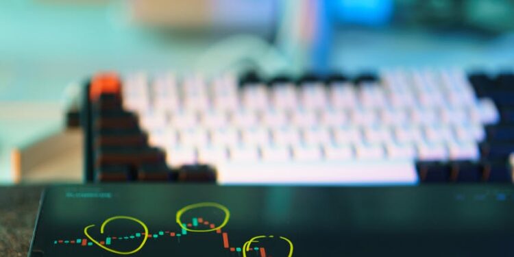 A person analyzing cryptocurrency data on a digital screen with financial charts.