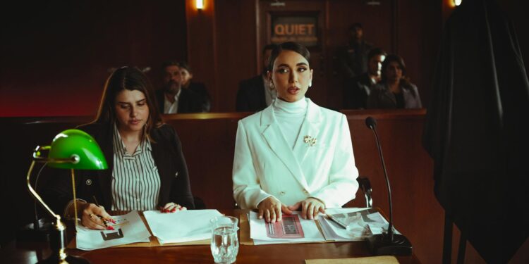 A courtroom setting with lawyers discussing financial regulations on gambling.