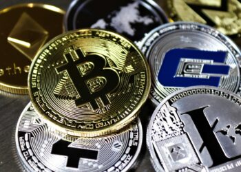 Central bank building with digital token graphics symbolizing crypto finance innovation.