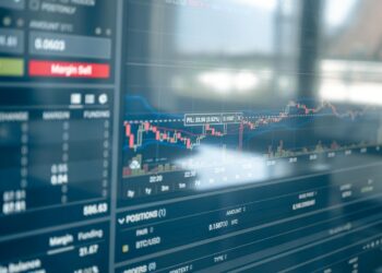 Stock market graphs display upward trends alongside Asian city skylines.