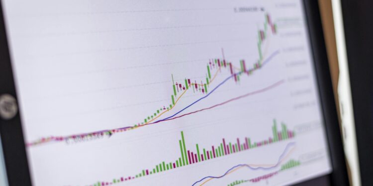 A digital display shows rising charts for Hyperliquid Token amid market turmoil.