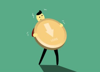 A digital illustration of a cartoon coin surrounded by symbols of identity theft and memecoins.