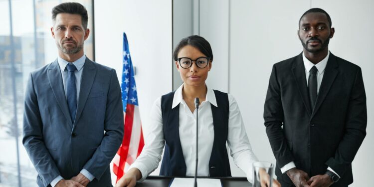 Trump and Dimon debate over crypto regulations at a press conference, expressing opposing views.