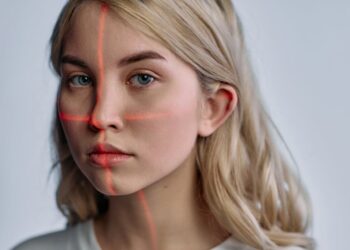 Logo of Polychain with a digital representation of a palm-scan identity system.