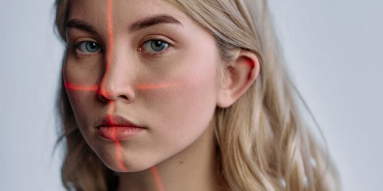 Logo of Polychain with a digital representation of a palm-scan identity system.