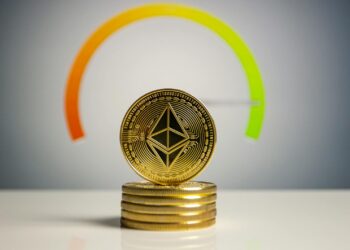 Bitcoin and Ethereum coins with a digital representation of growth, symbolizing market surge.