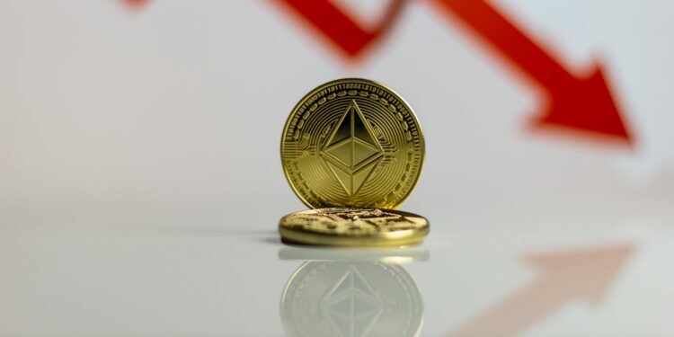 Graph showing Ethereum price drop alongside CoinDesk 20 decline trends.