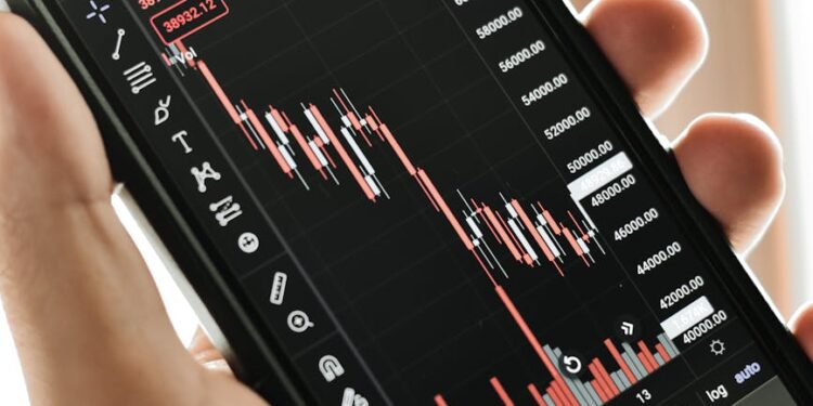 Graph showing rising tech stock values alongside a Bitcoin price surge.