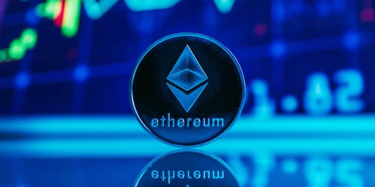 Deutsche Börse building exterior with financial graphs and crypto symbols overlay.