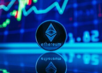 Financial graph showing a rising trend with blockchain symbols in the background.