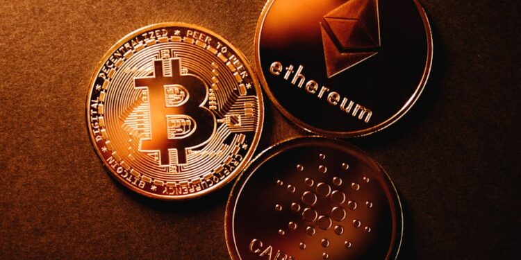 A graphic showing Cardano's logo alongside Bitcoin symbols and scaling charts.