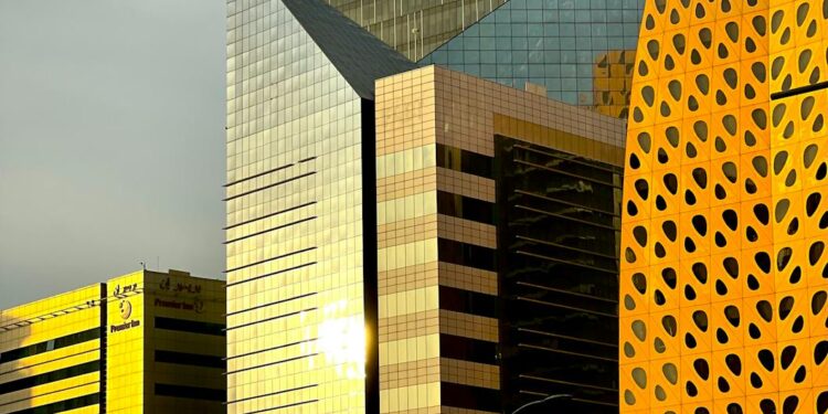 A modern office building in Abu Dhabi, reflecting the growing crypto finance sector.