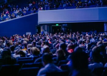 Trump speaking to a group of attendees at a private crypto conference in Mar-a-Lago.