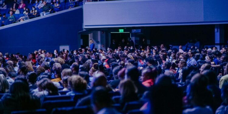 Trump speaking to a group of attendees at a private crypto conference in Mar-a-Lago.