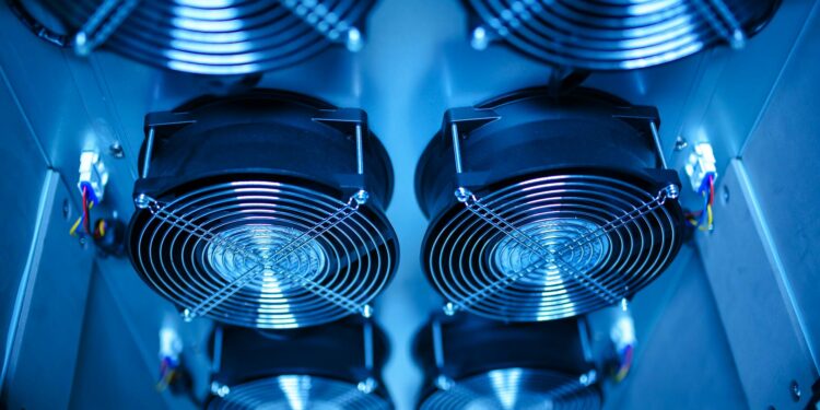 Data center filled with ASIC miners, showcasing high-performance Bitcoin mining equipment.