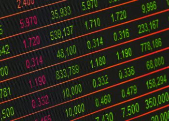 Brent crude oil prices displayed on a digital stock market ticker.