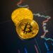 Digital illustration of cryptocurrency coins with a warning sign, symbolizing financial loss.