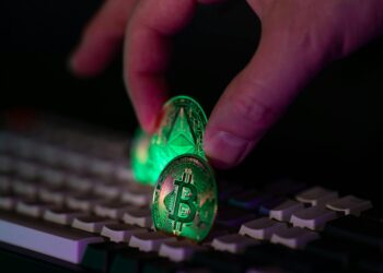 Digital illustration showing a hacker exploiting cryptocurrency systems, with money symbols.