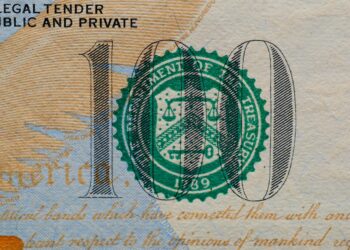 Graphic depicting cryptocurrency symbols with a US Treasury seal and a "Sanctions" banner.