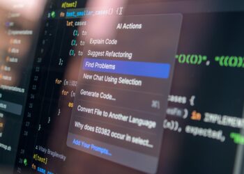 AI interface displaying code with warning symbols and ethical dilemma prompts.