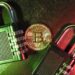 A digital representation of a Bitcoin with a shield symbolizing enhanced privacy features.