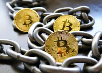 A digital illustration of blockchain connections with a warning symbol, representing a trading suspension.