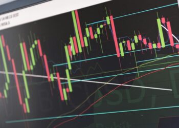 A soldier in uniform looks at a screen displaying stock market charts and prediction market data.