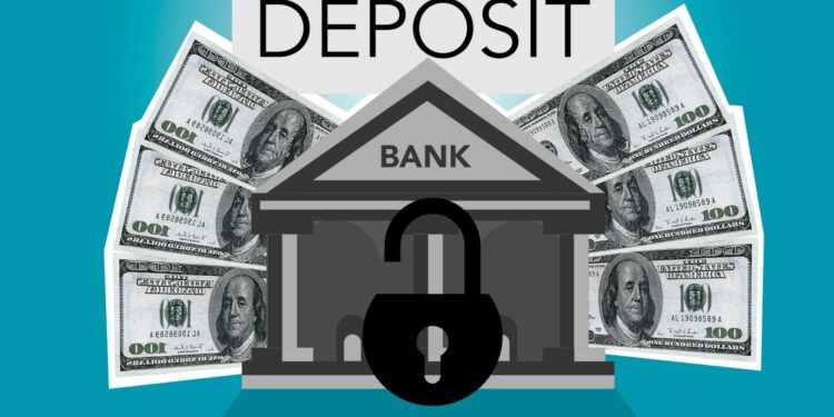 Illustration of stablecoins and tokenized deposits with financial symbols and regulatory elements.