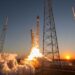 SpaceX rocket launch with a digital overlay of financial charts and IPO announcements