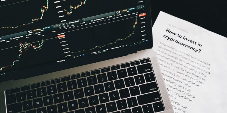 Cryptocurrency trading platforms logos with a financial graph in the background.