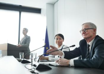 A government official gestures while presenting a ban on iGaming advertising in Ontario.