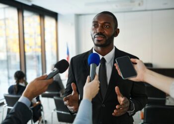 Cameron Hamilton speaking at a press conference about his FEMA nomination by Trump.