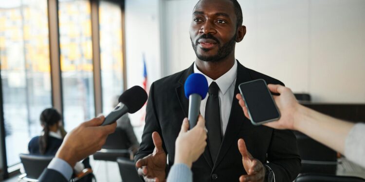 Cameron Hamilton speaking at a press conference about his FEMA nomination by Trump.