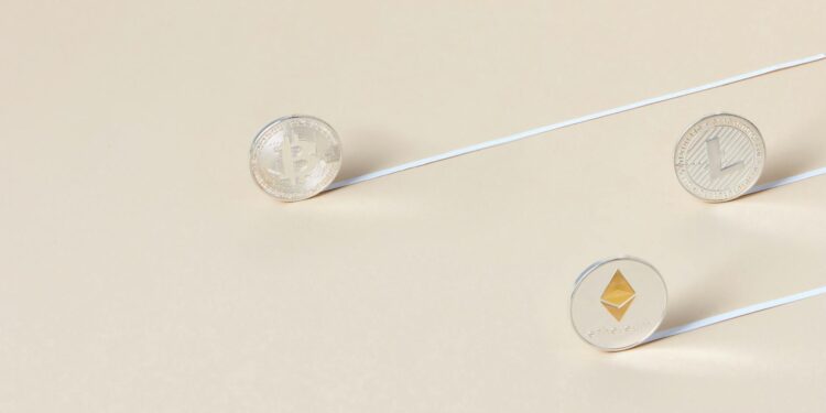 A digital illustration showing a broken blockchain with falling cryptocurrency coins.